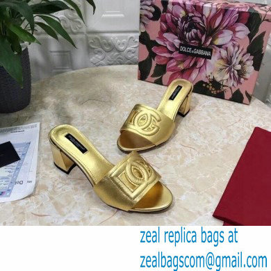 Dolce  &  Gabbana Heel 6.5cm Calfskin Mules Gold With DG Millennials Logo 2021